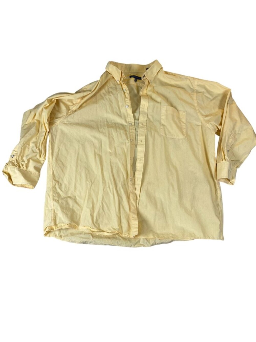 Tommy Hilfiger Mens Dress Shirt 19 3XL Yellow Checkered Casual Reversible Cuff
